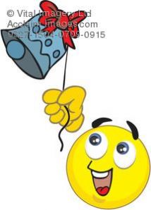 Clipart Illustration of a Smiley Face Ringing a Bell